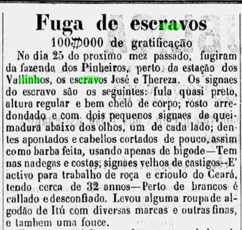 Recorte do Jornal Gazeta de Campinas – SP de 1872 [6].