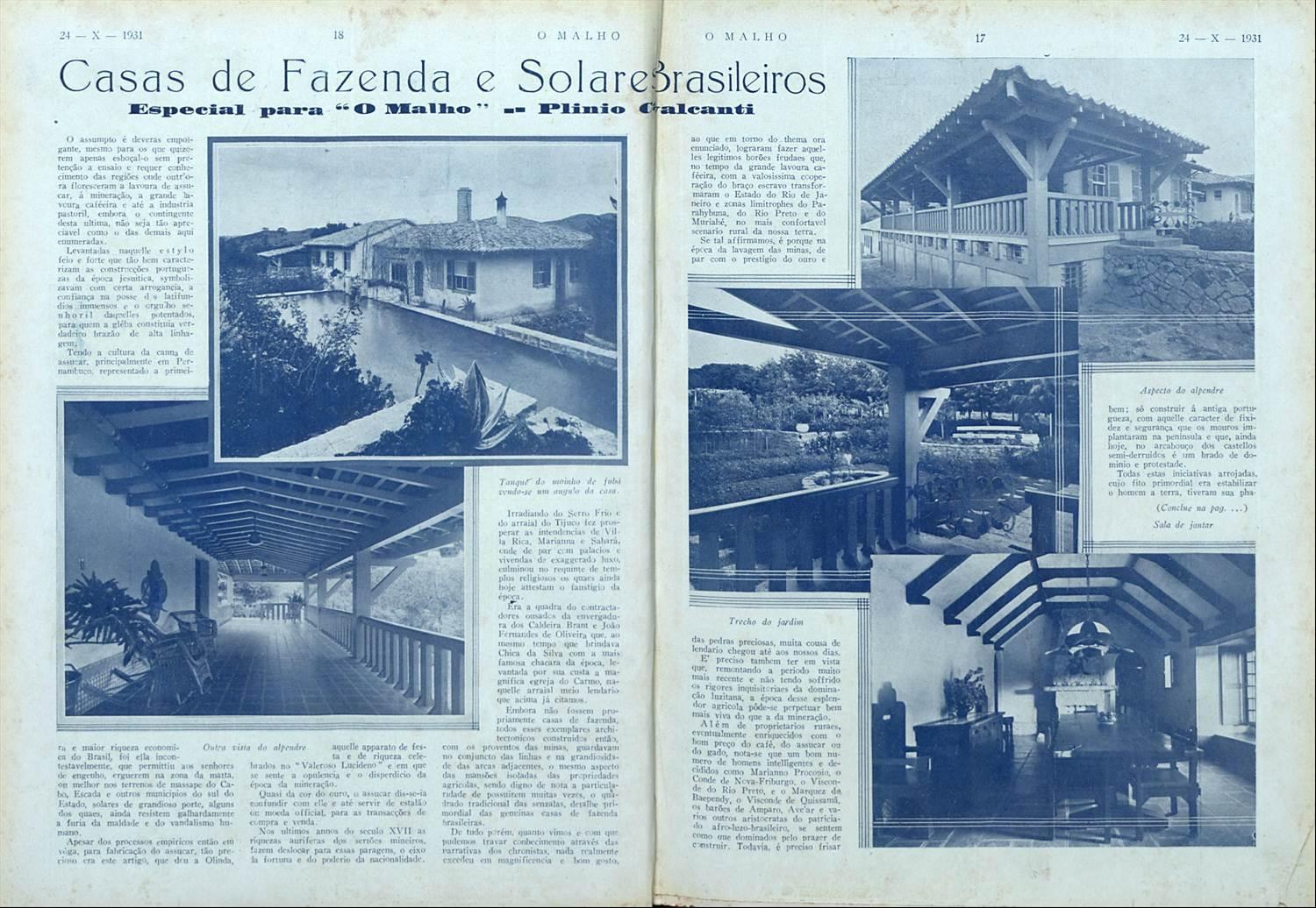 Fotografias do projeto da casa-sede da Fazenda Pinheiros. O Malho,1931 [8].