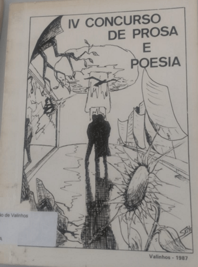 Capa do livro do 4° Concurso de Prosa e Poesia, 1987. Desenho da Capa: Fernando Luiz Torsani Fonte: Biblioteca Municipal de Valinhos "Dr. Mario Correa Lousada 