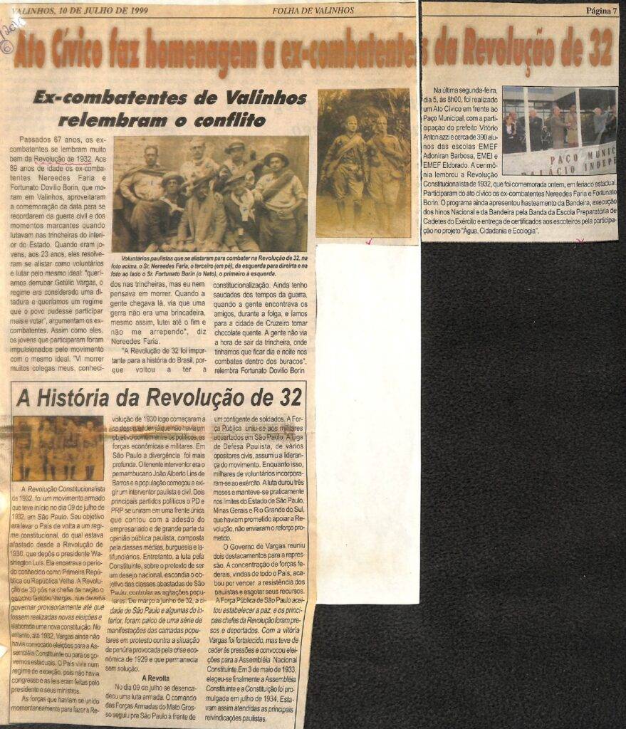 Recorte do jornal "Folha de Valinhos" de 10 de julho de 1999 [8].