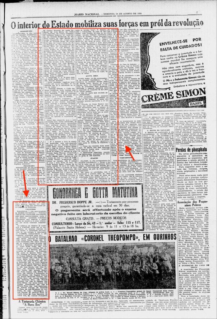 Trecho original do Jornal Diário Nacional - Domingo, 14 de agosto de 1932 [1].