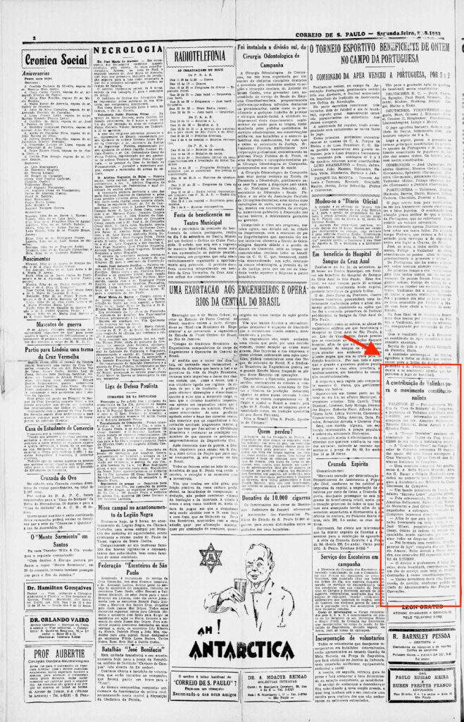 Trecho original do Jornal Correio de S. Paulo - Segunda-Feira, 29 de agosto de 1932 [9].